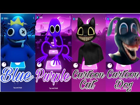 Rainbow Friends - Blue - Purple vs Cartoon Cat - Cartoon Dog - Tiles Hop : EDM Rush