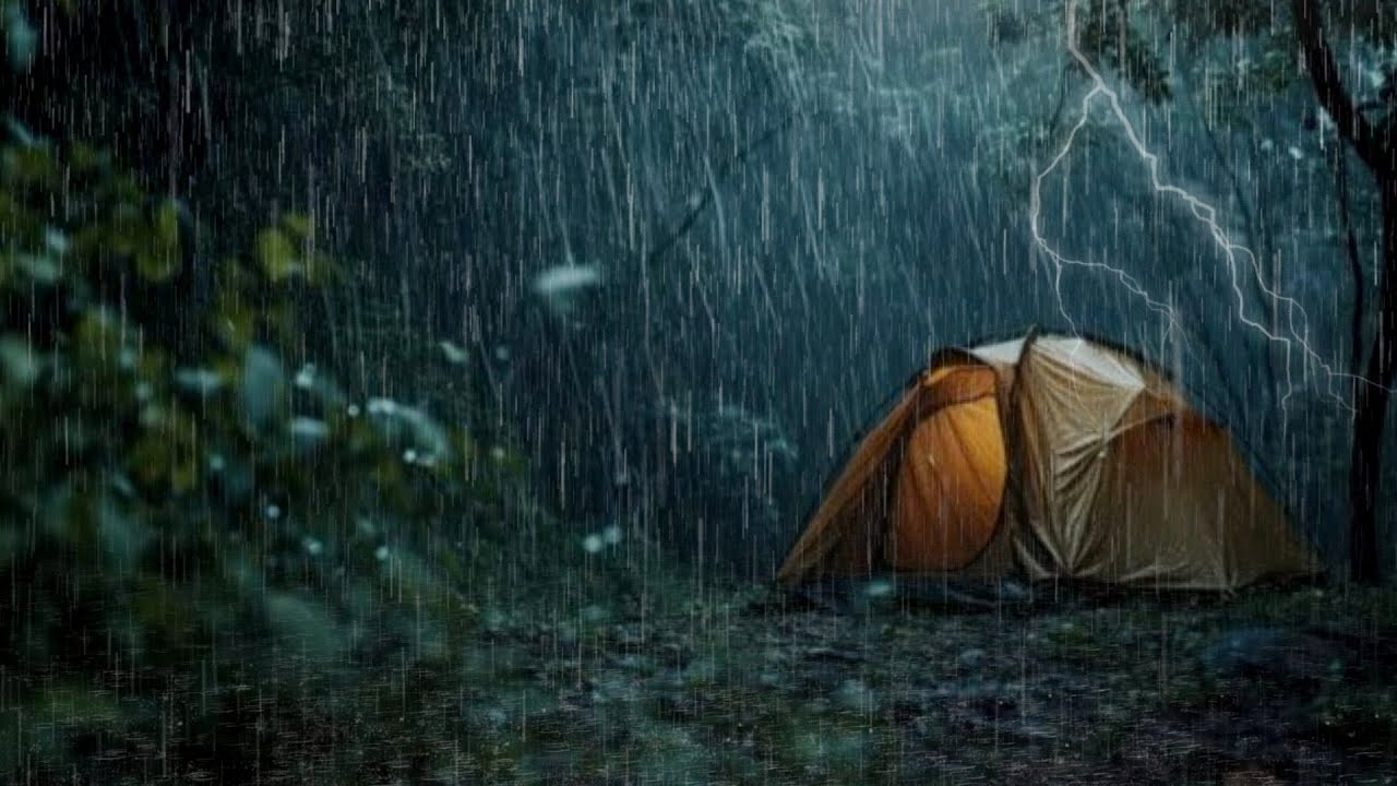 CAMPING IN HEAVY RAIN & THUNDERSTORMS: RELAXING SOUNDS OF RAIN ON TENT ...