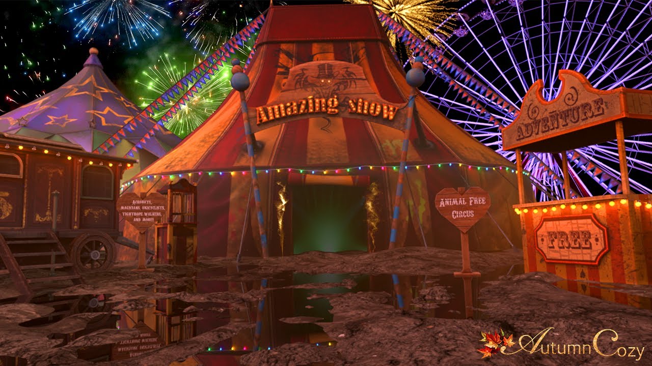 Splendorous Circus Ambience: Nighttime Sounds, Crackling Fire, and Soft Chatter YouTube
