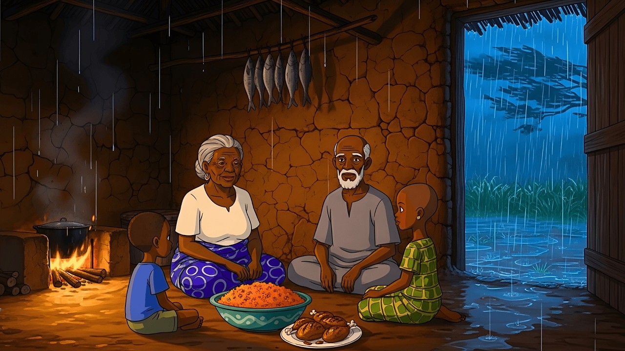 Making Jollof Rice with Grandma in Our Village Home 🌧️ | Studio Ghibli Style