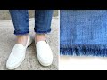 Как сделать бахрому на джинсах. Как обрезать джинсы. Ровная бахрома. DIY