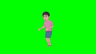 Little boy running cartoon character green screen shot