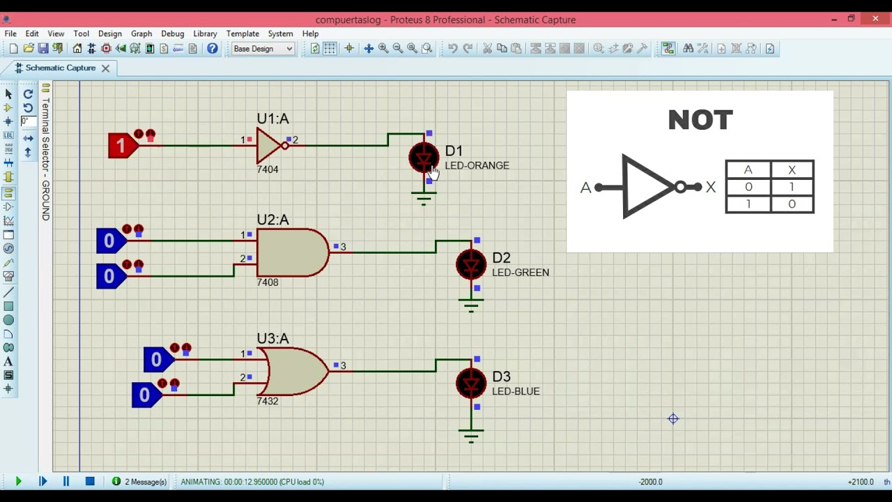 Operaciones lógicas con transistores NOT AND OR Proteus