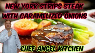 PAN SEARED STEAK WITH CARAMELIZED ONIONS / SEARED STEAKS WITH CARAMELIZED ONIONS RECIPE@chefangel
