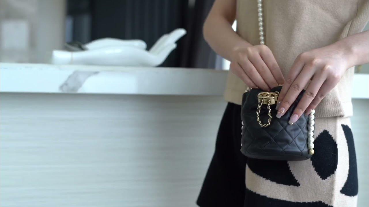 CHANEL Caviar CC Drawstring Shoulder Bag Black 1294444