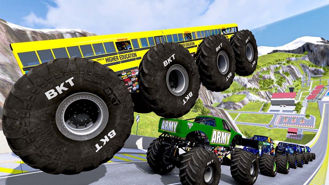 BeamNG Monster Truck Madness High Jump Crashes!