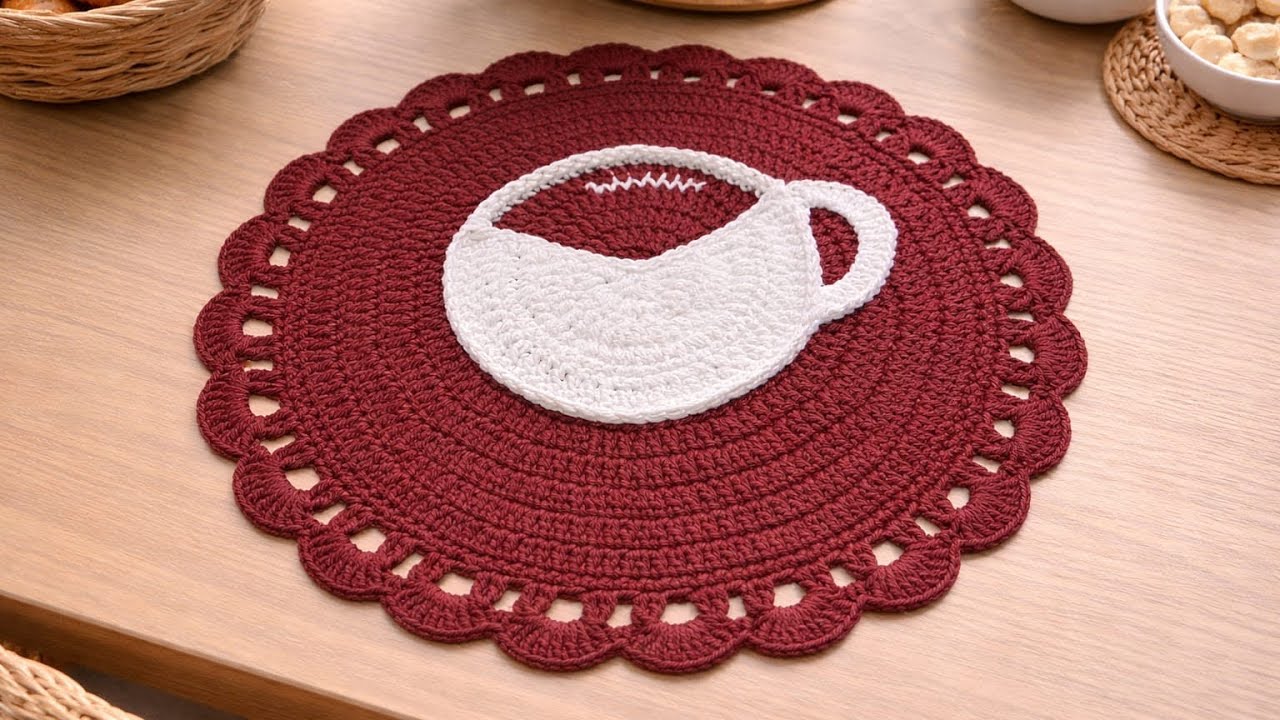 SOUSPLAT DE XÍCARA DE CAFÉ EM CROCHÊ