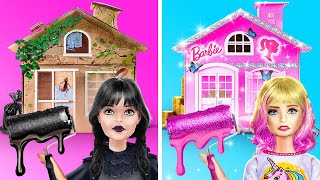 WEDNESDAY VS ENID DOLL ROOM MAKEOVER 🖤 💝 Building Dream House* I Built a Secret Room By YayTime!