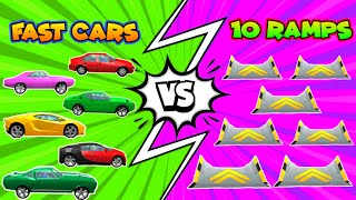 new cars vs 10 ramps (experiment) dude theft wars.