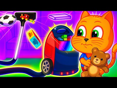 Cats Family in English - VACUUM CLEANER Cartoon for Kids 4K
