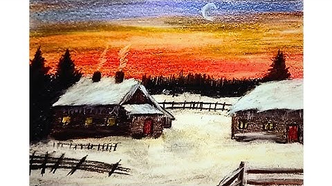 Village Houses on a Winter Evening | Colored Pencil Landscape Drawing