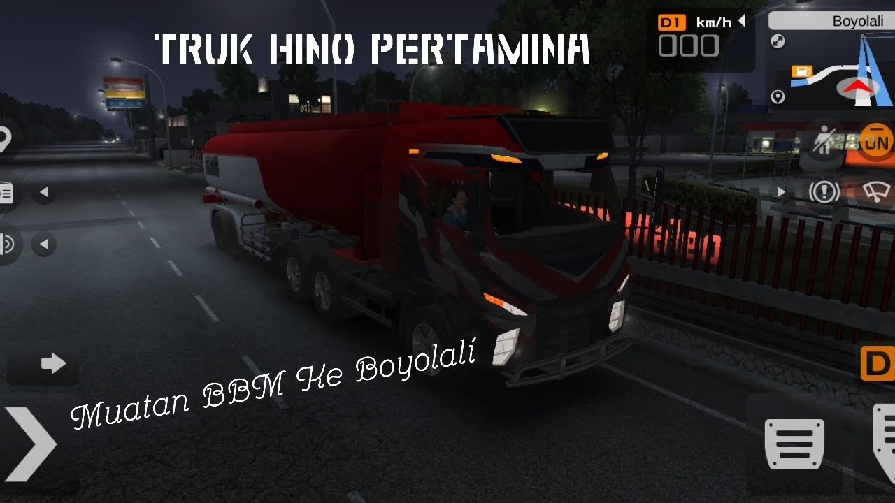 Tugas Malam Kirim BBM, Truk Hino Pertamina ke SPBU Kota Boyolali. Truk Simulator