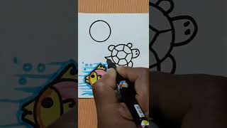 Circles fish , turtle  &  bee drawing #shorts #viral