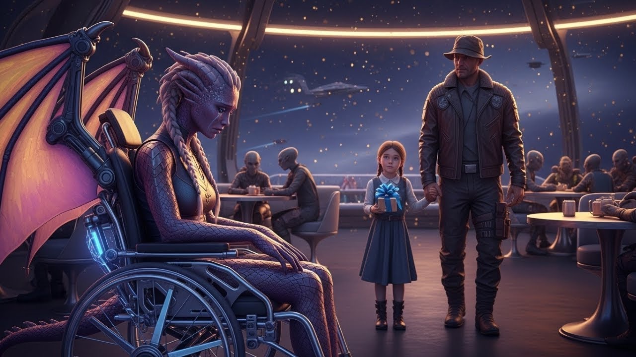 GELÄHMTE DRACHENFRAU SAẞ ALLEIN IM CAFÉ – BIS EIN VETERAN MIT SEINER TOCHTER KAM