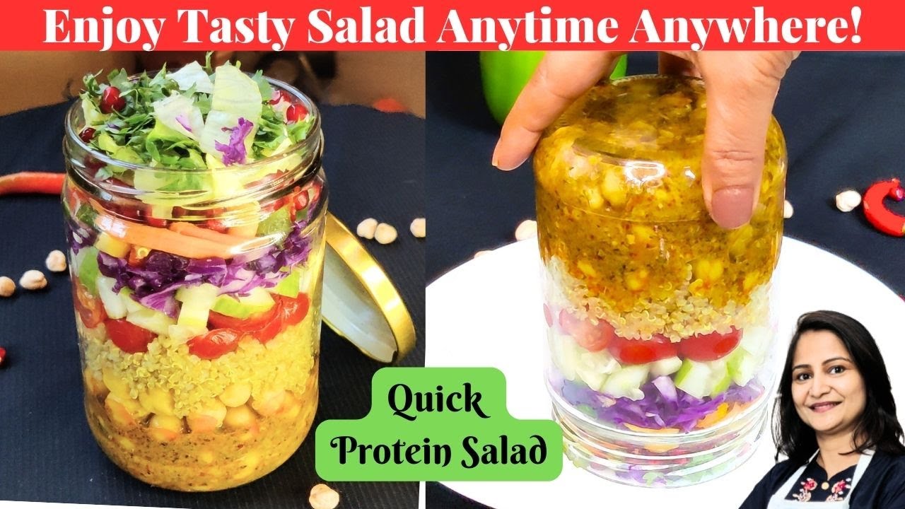 High Protein Salad Office Lunch Chickpea Quinoa Salad Jar Healthy