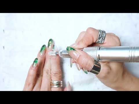 ASMR Getting your nails done at the real nail salon💅 <strong>green</strong> marble <strong>design</strong>
