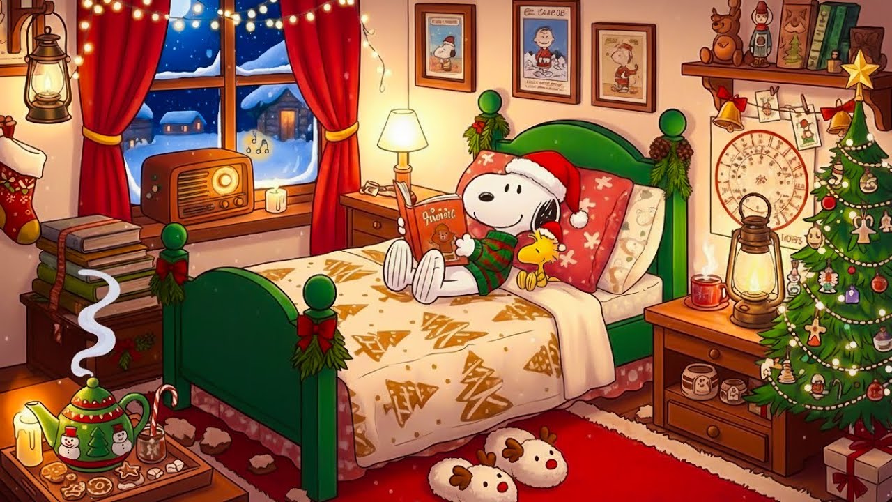 🎁☕ Snoopy’s Warm Christmas Bedroom 🎄🔥 Cozy Lofi Chill for Calm Nights