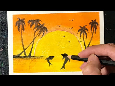 Video Cách Vẽ Tranh Phong Cảnh Hoàng Hôn Trên Biển Bằng Sáp... - youtube