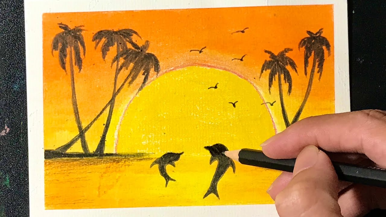 Cách Vẽ Tranh Phong Cảnh Hoàng Hôn Trên Biển Bằng Sáp Dầu | how to draw  scenery with oil pastel - YouTube