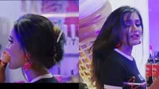 Beautiful Bundrop. Boy Takes Stick Out Of Girls Hair To Open Her Hair. Silky Bun Fall. Beautiful