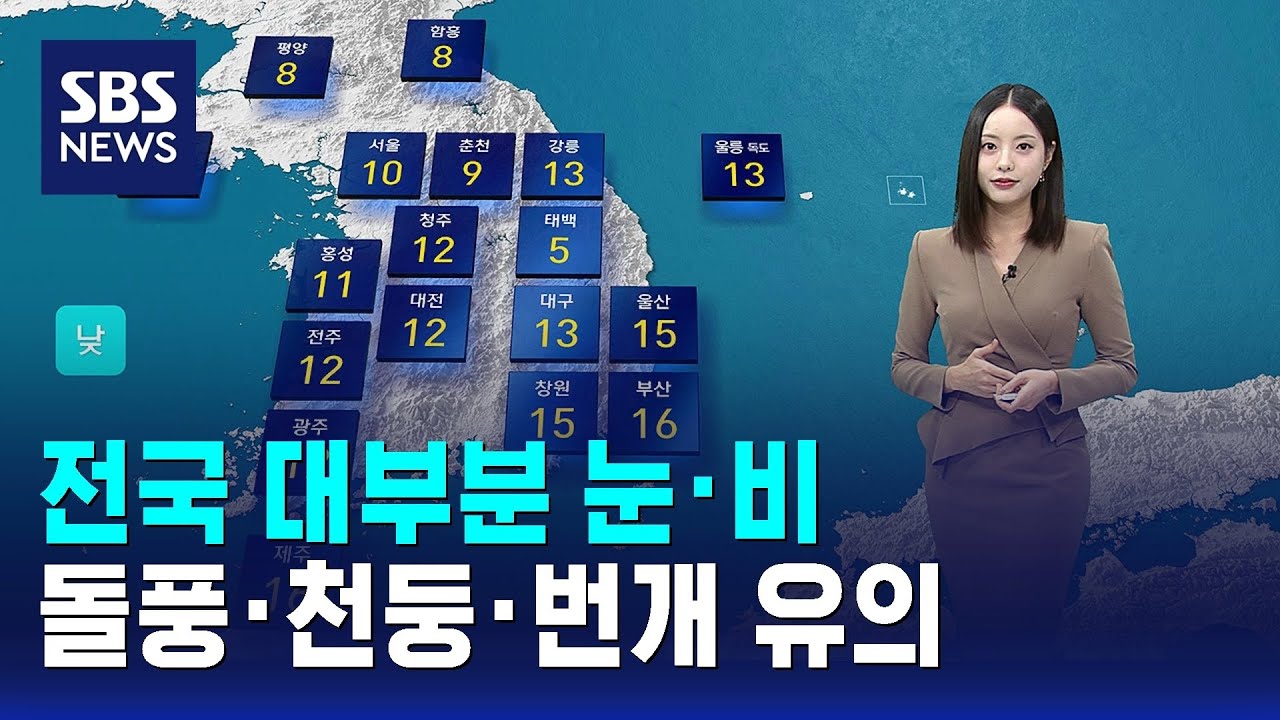 [날씨] 전국 대부분 눈·비…돌풍·천둥·번개 유의 / SBS
