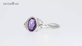 Natural Oval Shape African Amethyst 925 Sterling Silver Triquetra Celtic Knot Ring-RN0095799
