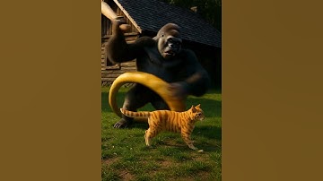 Gorilla Rescues Kitten from a Giant Python! #animals #aiart #wildlife #gorilla