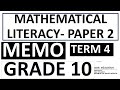 2025 MEMO grade 10 paper 2 mathematical literacy TERM 4  memo EXAMS THUNDEREDUC MATHEMATICAL LITERAC