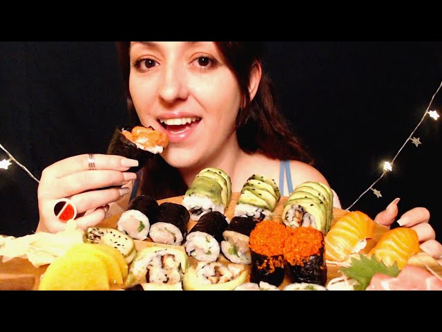 ASMR TR | Sushi Mukbang | Eating Sounds | Nigiri, Sashimi, Hand Roll (Temaki), Tobiko(Flying Fish)
