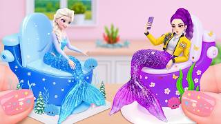 Kpop Demon Hunter Cake🧜♀️ Blue Elsa vs Purple Rumi Mermaid Miniature Battle ✨ Rumie Cakes