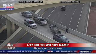 ROLLOVER BLOCKS FREEWAY RAMP: Caught on ADOT Camera in Phoenix, AZ (FNN)