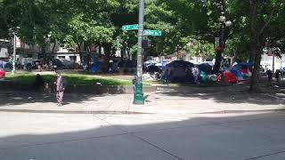 The park next to the county courthouse. Approximately 50+ tents.
