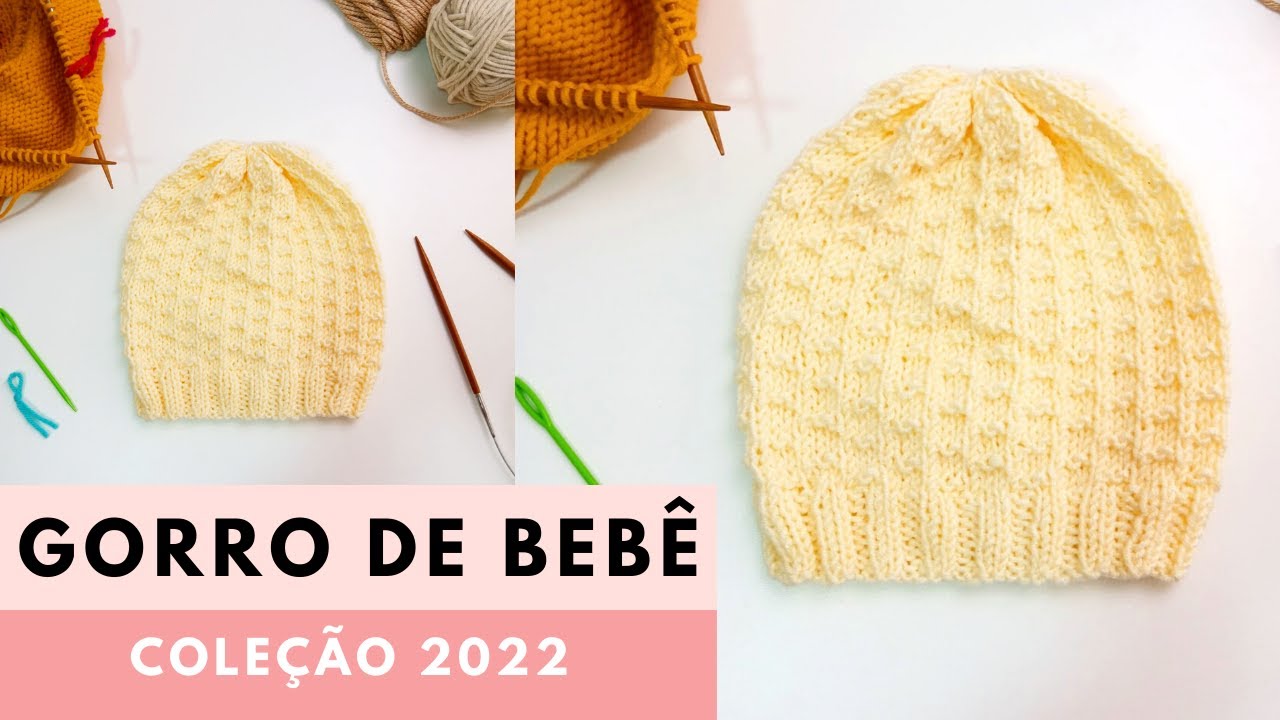 COMO FAZER GORRO DE BEBÊ EM TRICÔ - 0-3 Meses.  Passo a Passo Fácil Para Iniciantes no Tricô #277