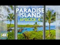 4k paradise island window view  calming ocean waves  tropical birds chirping at maui hawaii  4