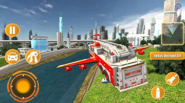 Flying Firefighter Truck Transform Robot Games - Android Gameplay