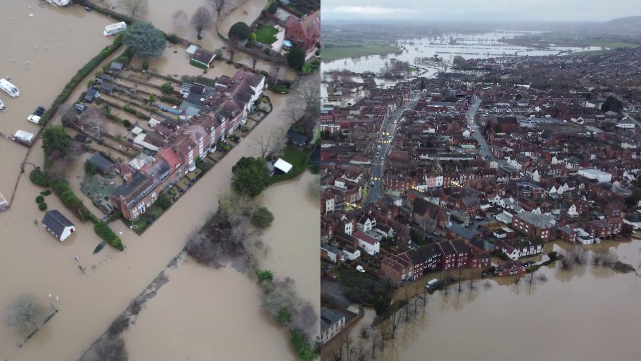 Storm Henk flooding in Tewkesbury - Drone Footage - 05/01/2024