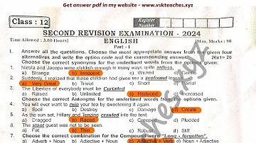 12th standard English second revision 2024 original question paper with answer key | Kallakurichi