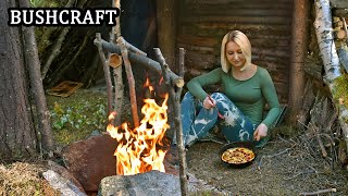 Bushcraft trip - Natural shelter - Spatula carving - Outdoor cooking - ASMR