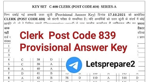 Clerk Post code 839 Provisional Answer Key Download