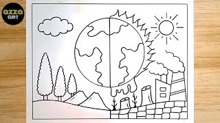 Menggambar Poster Stop Pemanasan Global / Gambar Poster Lingkungan / Global Warming Poster Drawing