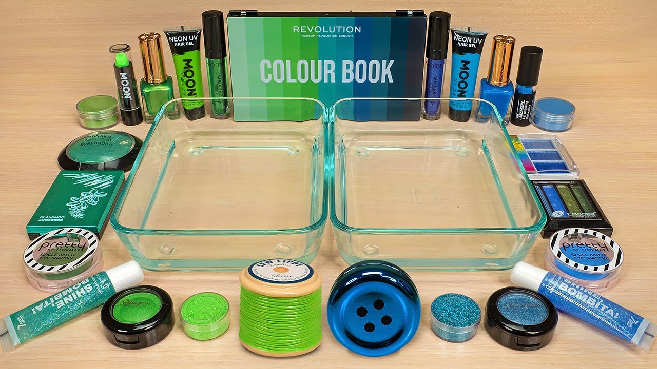 GREEN vs. BLUE ! Slime Coloring and Mixing with Makeup ! ASMR Satisfying Slime Video 154