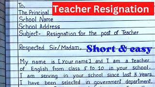 Teacher resignation letter to school principal