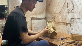 How to carve a leopard on a coffee tree stump | TUAN WOOD CARVINGS