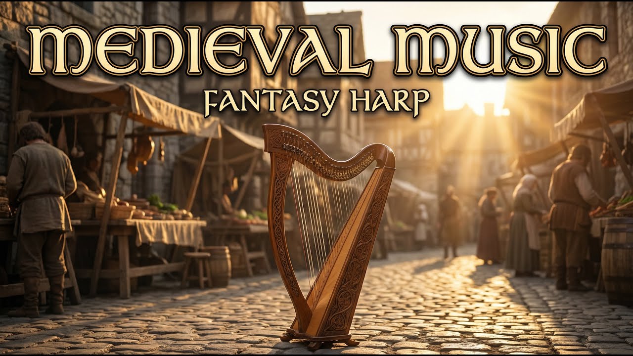Medieval Village Music 🌾 Peaceful Celtic Harp | Fantasy Marketplace Ambience