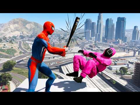 GTA 5 SPIDERMAN JUMPS / FAILS & FUNNY Squid game Guard Ragdoll moments