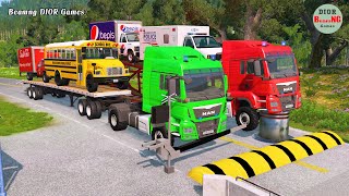 Double Flatbed Trailer Truck vs speed bumps|Busses vs speed bumps|Beamng Drive|837