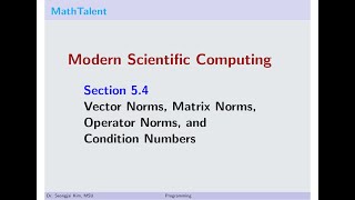 MathTalent Programming Sec 5.4 Vector Norms Matrix Norms Operator Norms and Condition Numbers