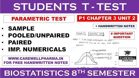 Student t test | Sample, pooled/unpaired, Paired | Parametric Test | P1 ch2 Unit 2 | Biostatistics