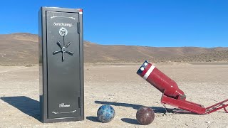 can we open a safe with a Bowling ball Cannon?