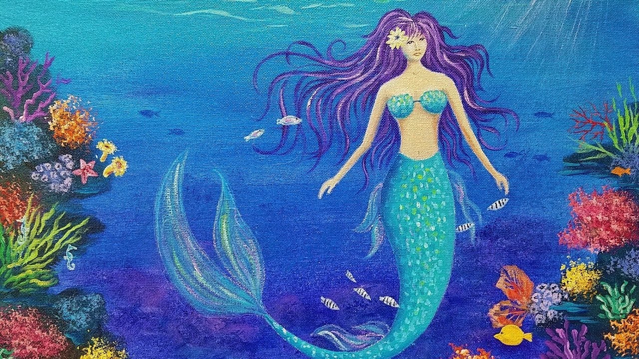  MERMAID Acrylic Painting  Tutorial Coral Reef Part 2 LIVE 